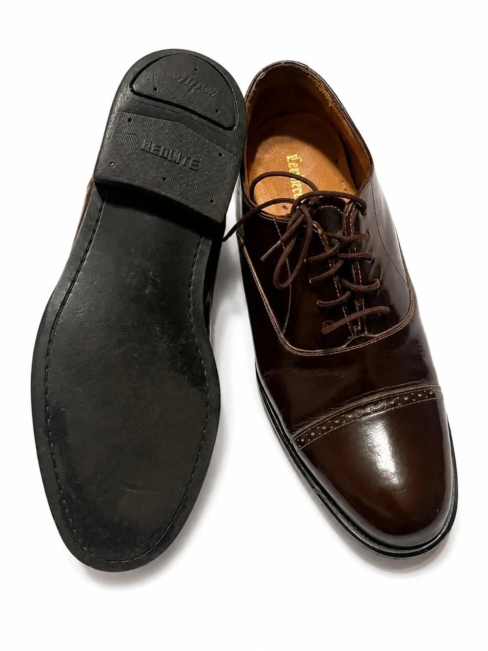Men's LEATHER CLASSICS Brown Leather Cap-Toe Derby Lace-Ups 7.5D